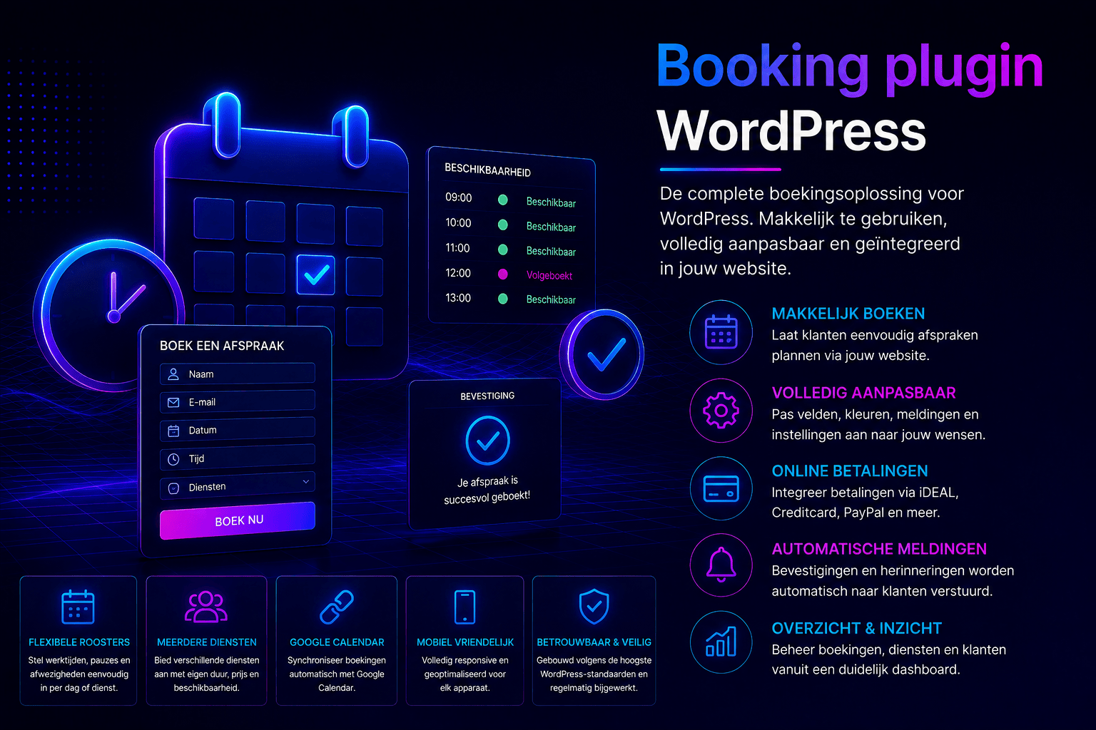 WordPress booking plugin voor online afspraken, beschikbaarheid en automatische bevestigingen