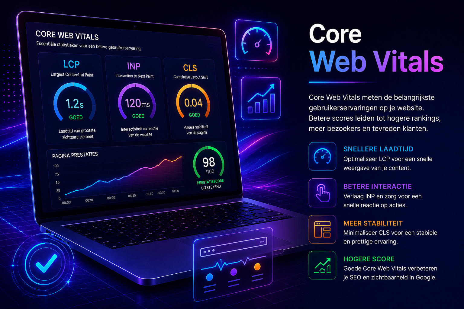 Core Web Vitals analyse met LCP, INP en CLS voor betere websiteprestaties