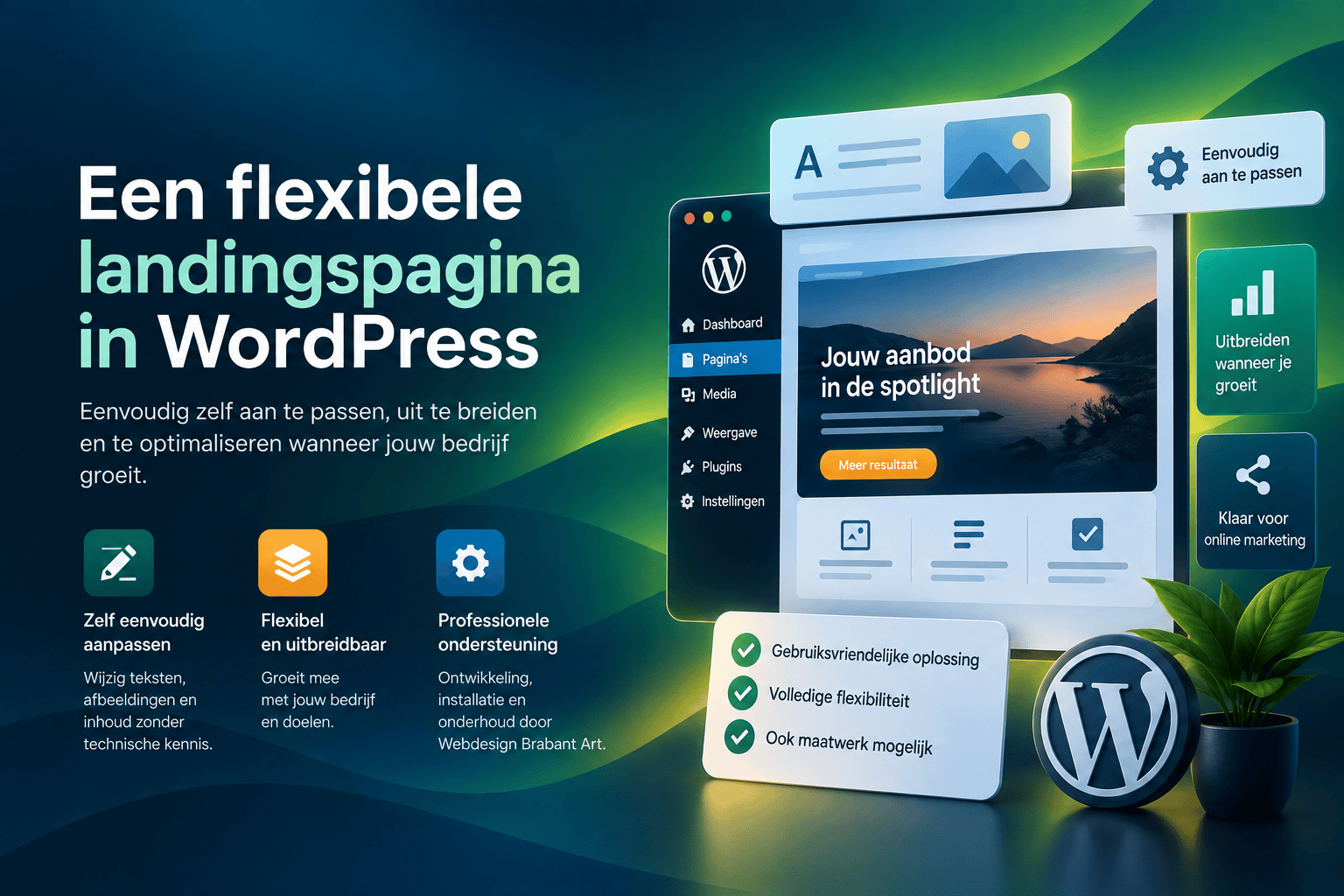 Flexibele landingspagina in WordPress die eenvoudig aangepast en uitgebreid kan worden
