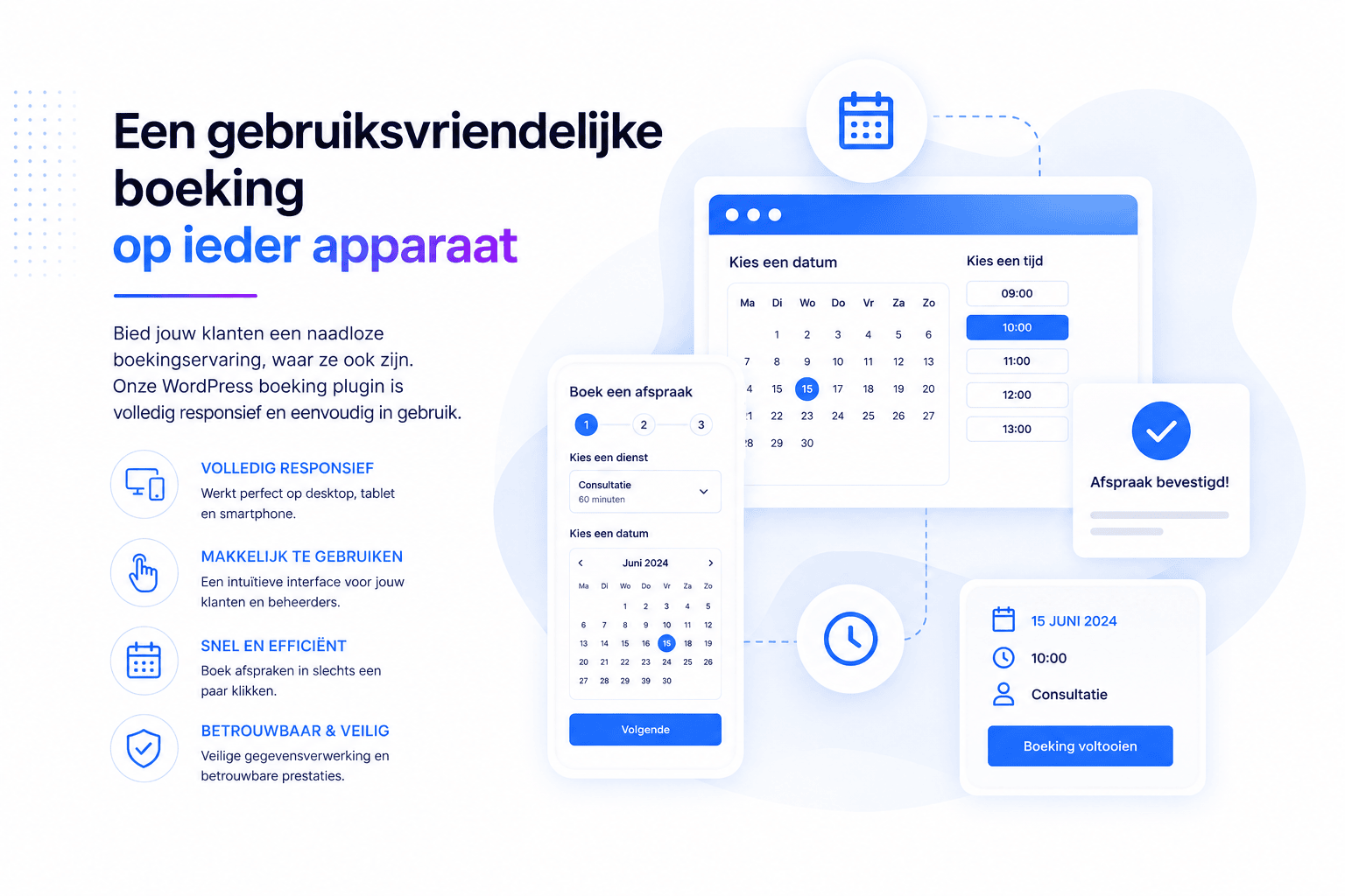 Responsive boekingssysteem voor eenvoudig afspraken maken op desktop, tablet en smartphone
