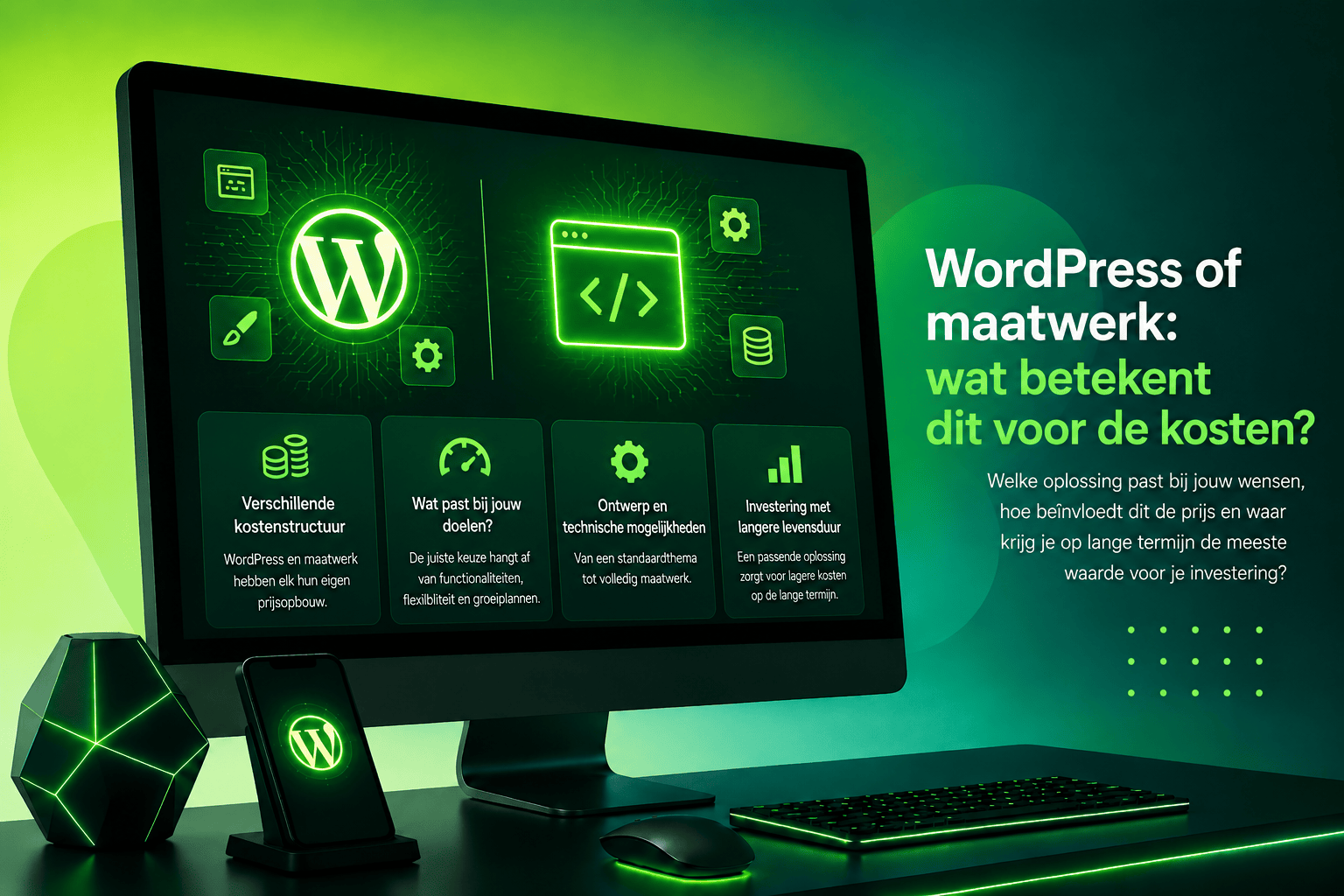 Vergelijking van WordPress en maatwerk voor een landingspagina met verschillen in kosten en functionaliteiten