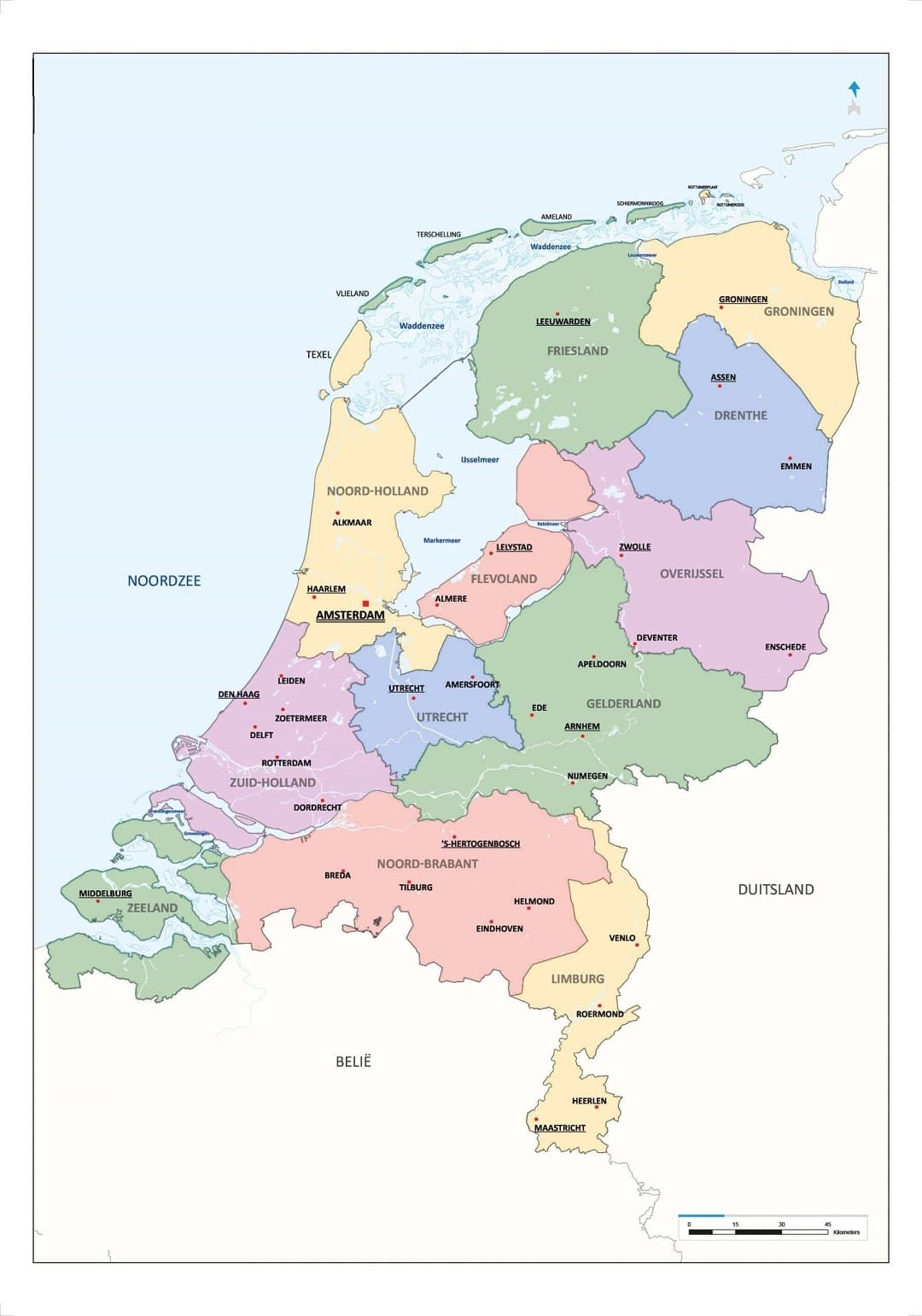 Kaart van Nederland met provincies