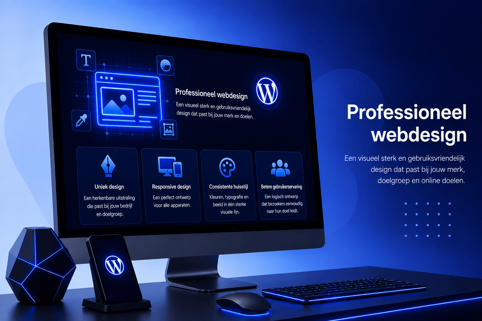 Professioneel webdesign met een moderne visuele uitstraling, consistente huisstijl en responsive vormgeving