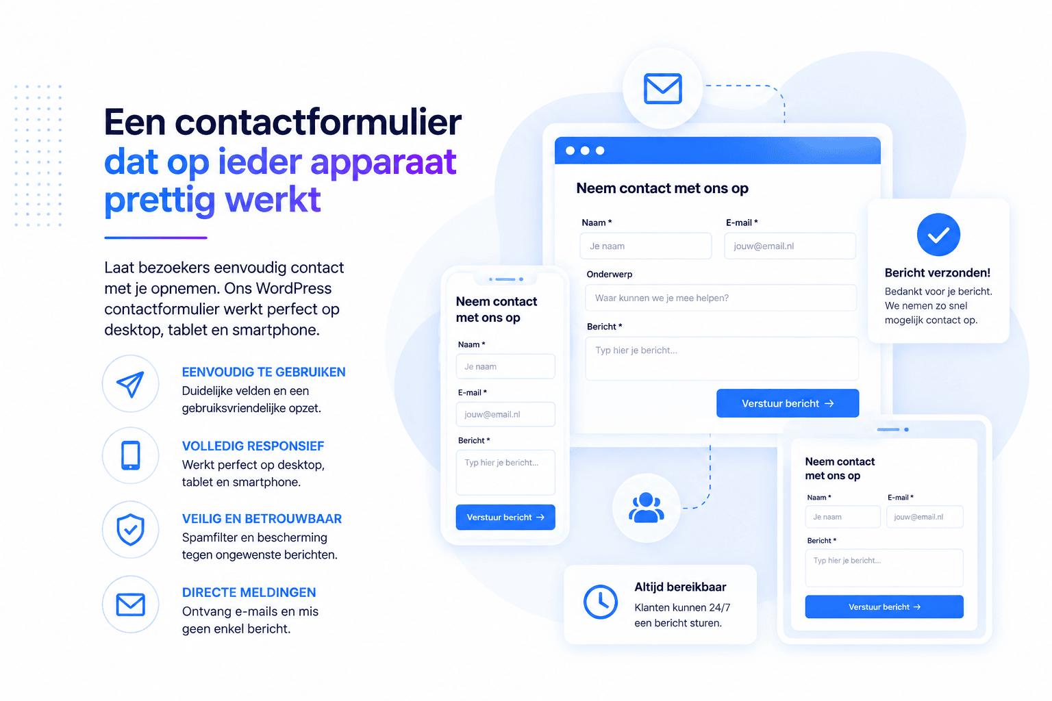 Gebruiksvriendelijk WordPress contactformulier voor desktop, tablet en smartphone