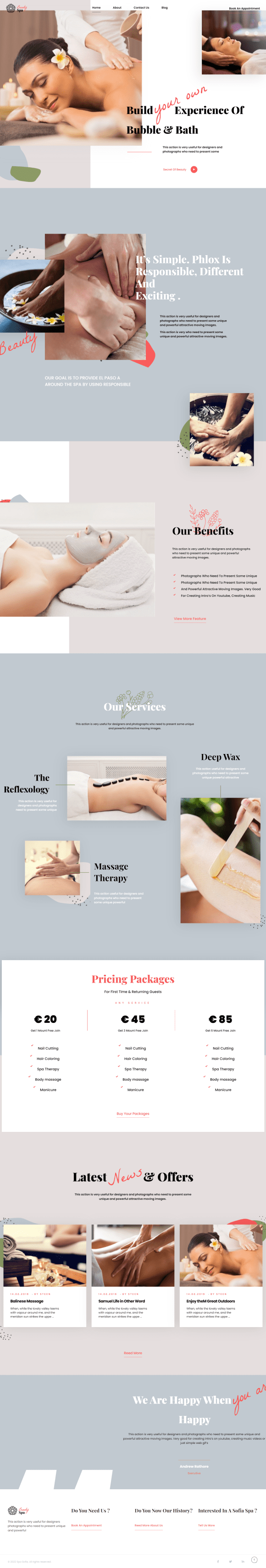 Screenshot van website Sofia Spa 
