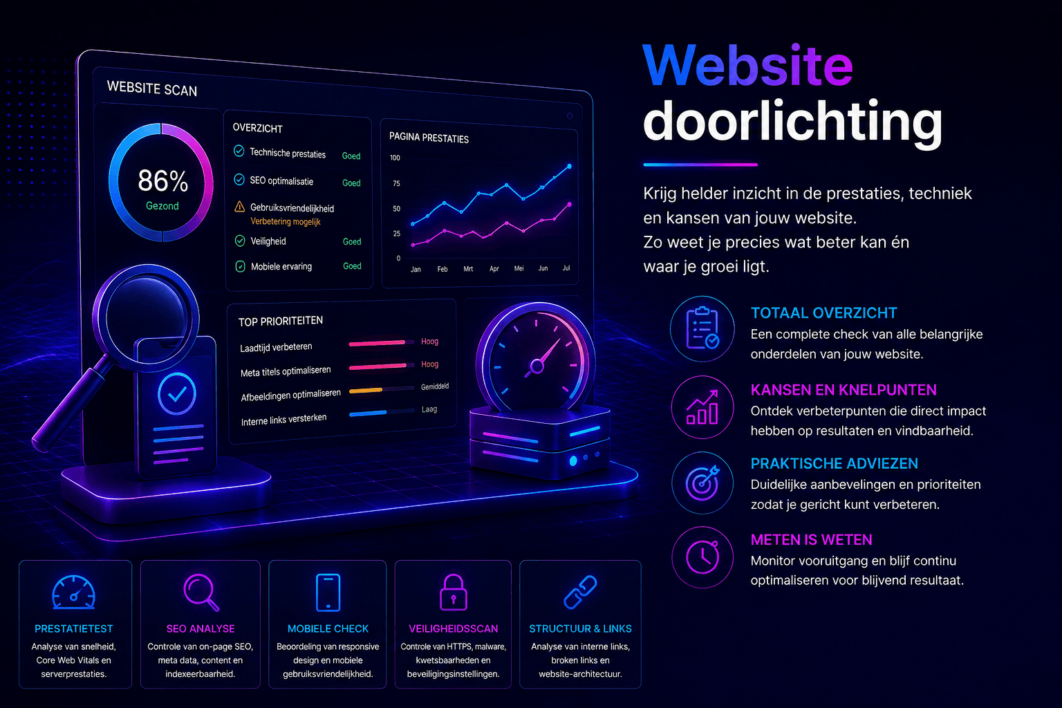 Technische websitecontrole voor prestaties, SEO, veiligheid en gebruiksvriendelijkheid