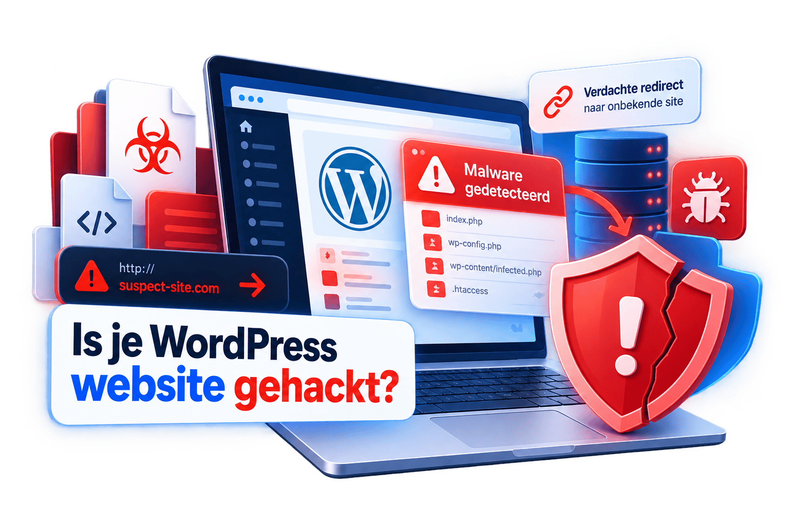 Gehackte WordPress website met malware, geïnfecteerde bestanden en verdachte redirects