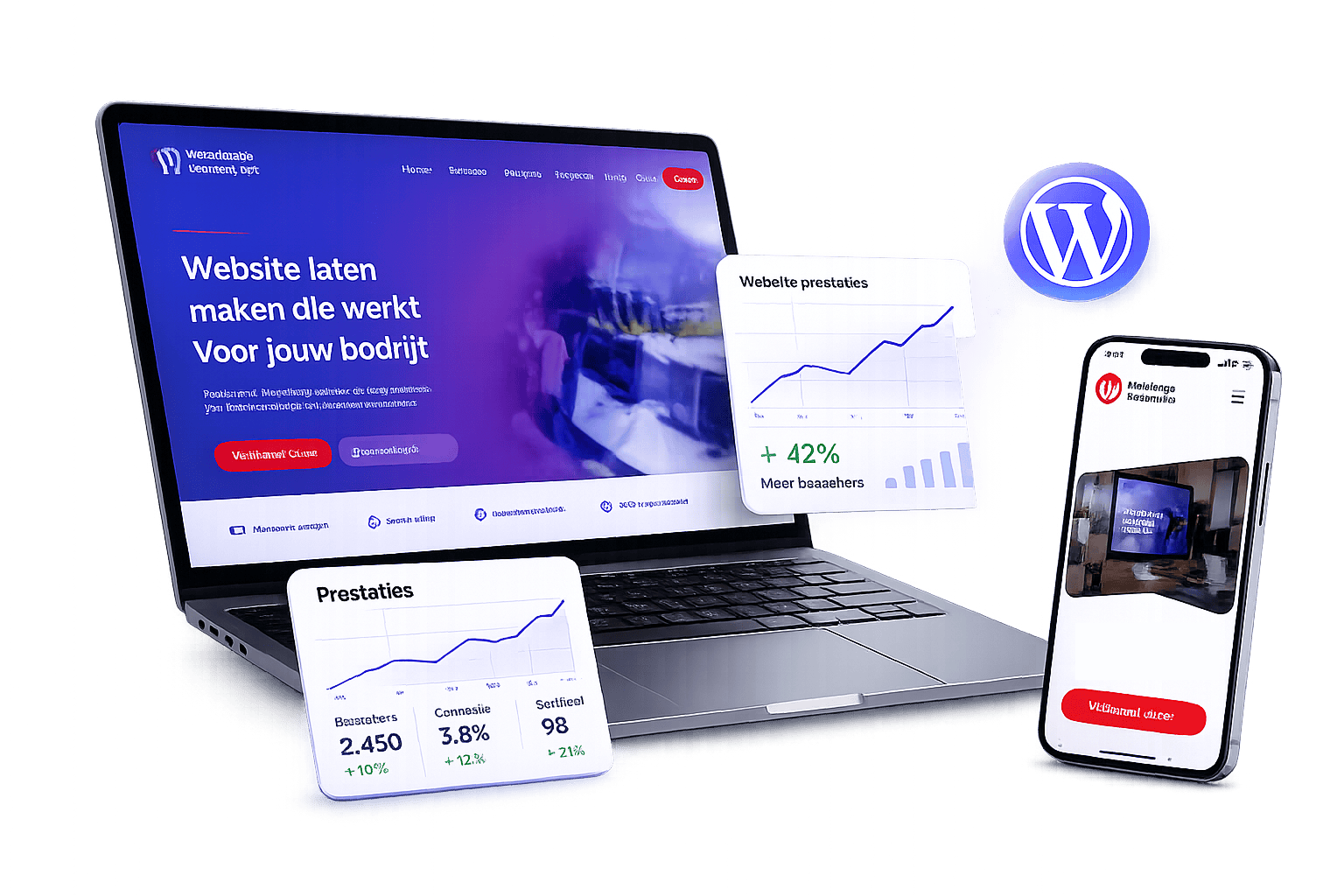 Professionele WordPress website op laptop en smartphone