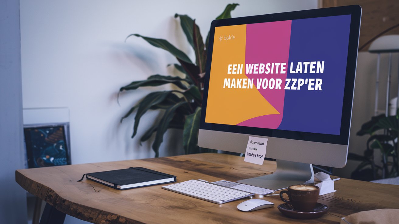 Computer op bureau met voorbeeld van een website voor zzp en kleine bedrijven